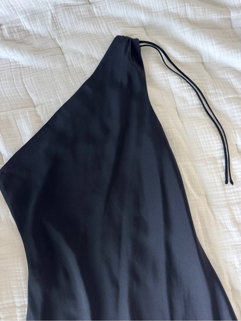 Vintage 90s Laundry by Shelli Segal Black Silk One Shoulder Dress Size 12 - Picture 5 of 10